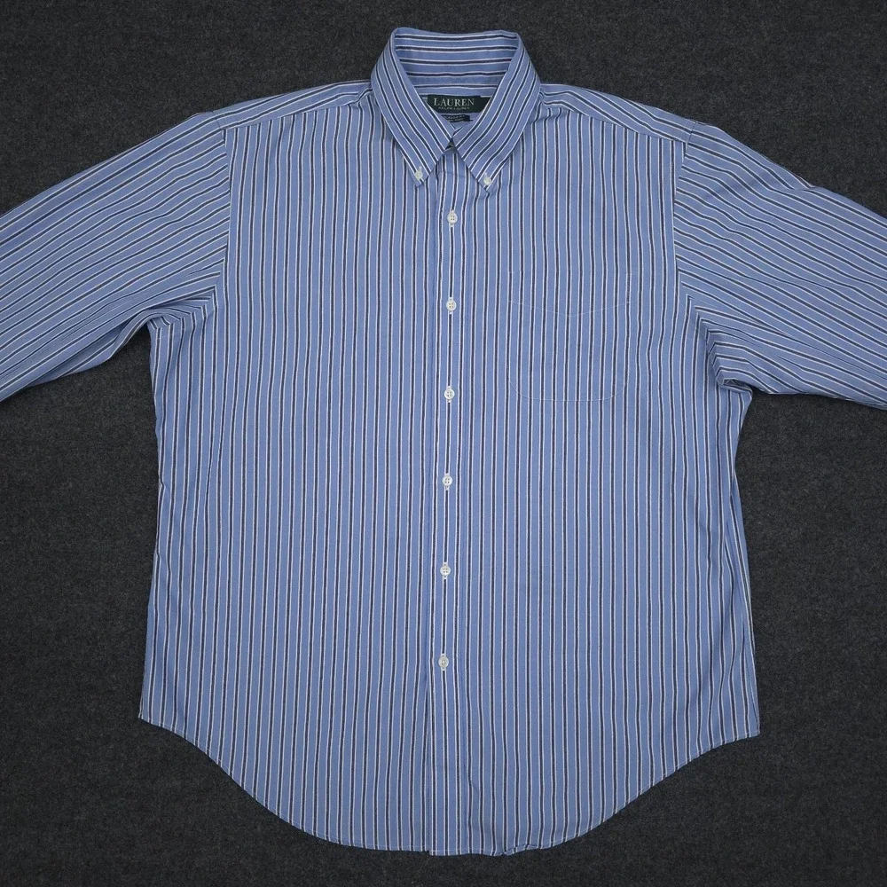 Lauren Ralph Lauren Mens‎ 16.5 34/35 Blue Striped Classic Fit Button Down Shirt